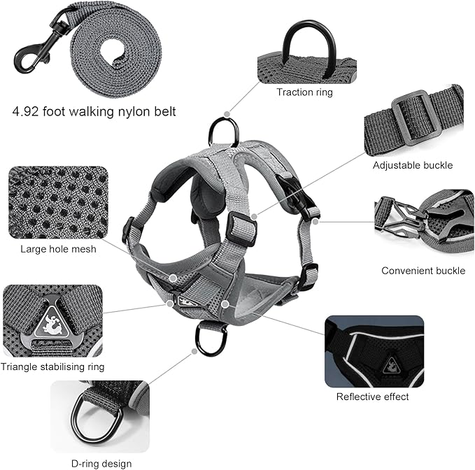 XL Cat Harness Escape Proof for Heavy Cats - Adjustable Vest Leash Set with 4 Buckles, Reflective Breathable Mesh for Extra Large Cats