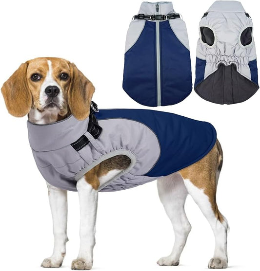 Dog Coat,Water-Repellent Dog Winter Jacket with Adjustable Buckle,Reflective Turtleneck Pet Snow Vest Dogs,Warm FleeceDog Winter Coat Cold Weather Jacket with Harness Built-in,Blue,M