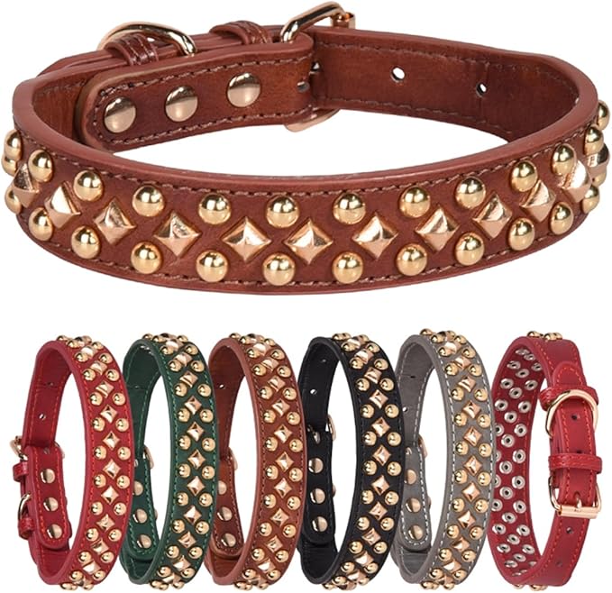 Spiked Dog Collar Soft Pu Leather Mushrooms Rivet Spike Studded Puppy Adjustable Pet Collars for Small Breeds (M, Grey3)