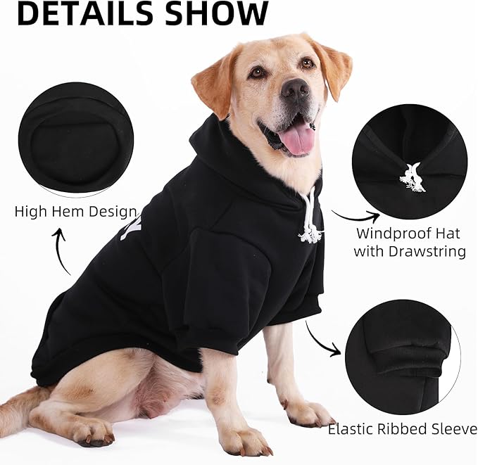 PUPTECK Security Dog Hoodie, Soft Warm Winter Pet Sweater Clothes, Puppy Cold Weather Coats Hooded Sweatshirt with Pocket, Dog Halloween Costume for Small Medium Large Dogs, Black XL