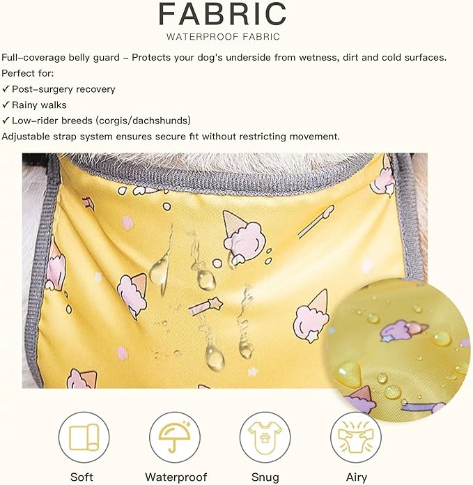 Waterproof Belly Shield for Corgis & Dachshunds – Adjustable underbelly Protector. Male/Female Designs. Stays Dry in rain, mud & Grass. Ideal for Sensitive Skin (Blue - Female, S)