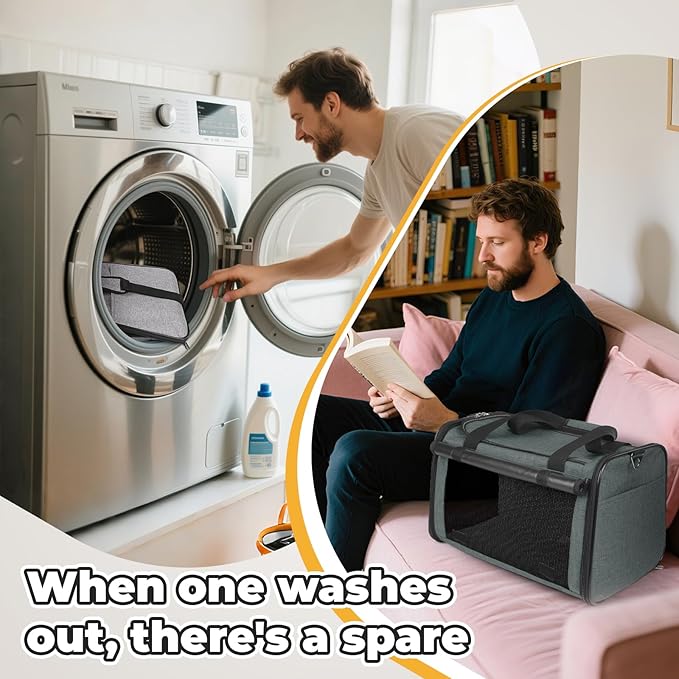 YUDODO 2 Packs 25 lbs Lightproof Soft Sided Pet Carrier for Large Cat & Small Dog Airline Approved Travel Puppy Carriers with Side Pockets & Reflective Mesh, Foldable Portable for Car Grey Green+Grey