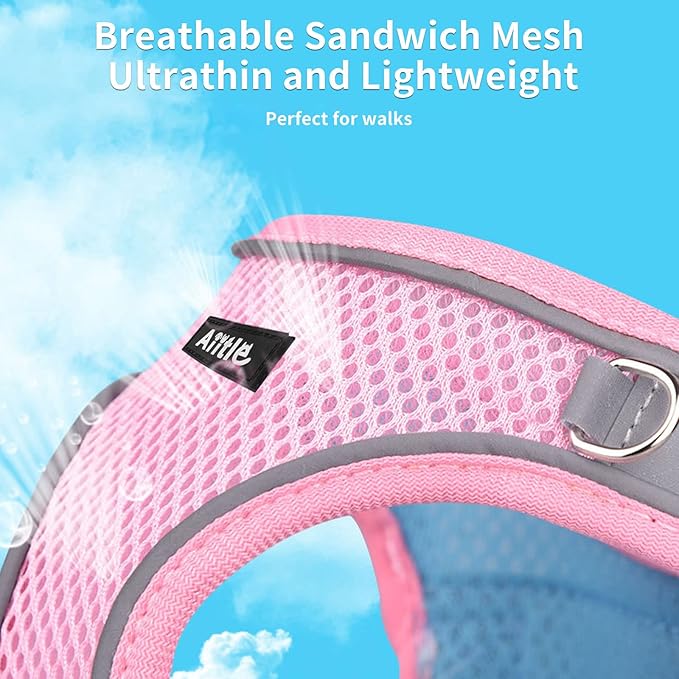 AIITLE Step in Dog Harness and Leash Set - Summer No Pull Escape Proof Vest Harnesses with Soft Mesh and Reflective Bands, Adjustable Pet Outdoor Harnesses for Small and Medium Dogs Pink M