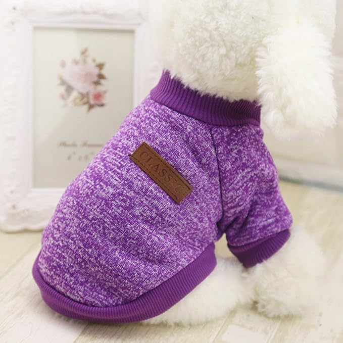 Idepet Pet Dog Classic Knitwear Sweater, Fleece Coat for Small,Medium Dog,Warm Pet Dog Cat Clothes Puppy Customes (XL, Purple)