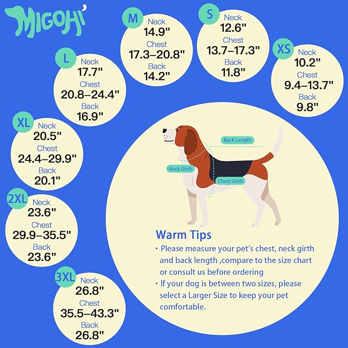 MIGOHI Dog Winter Coat - Reflective Medium Dog Snow Jacket with Thick Turtleneck,Windproof Pet Fleece Vest, Cold Weather Coat for Medium Dogs, Snowproof for Hiking,Camping,L,DarkBlue