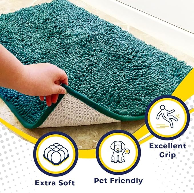 Muddy Mat® Shown on TV – Super Absorbent Door Mat Indoor, Microfiber Quick Dry Chenille Entryway Rug, Non-Slip Front Door Mat, Indoor Mats for Entryway, Machine Washable Pet Rug, Teal 24"x36"