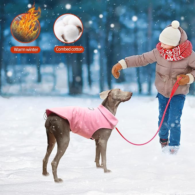 Fleece Dog Coat Winter Pet Jacket Reflective for Cold Weather for Large Medium Small Dogs(Pink,XL)