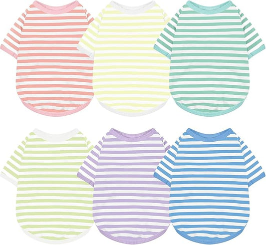 Geyoga 6 Pieces Dog Striped T-Shirt Cotton Breathable Pet Apparel Colorful Puppy Sweatshirt Clothes for Small to Medium Dogs Puppy(Gentle Color,M)