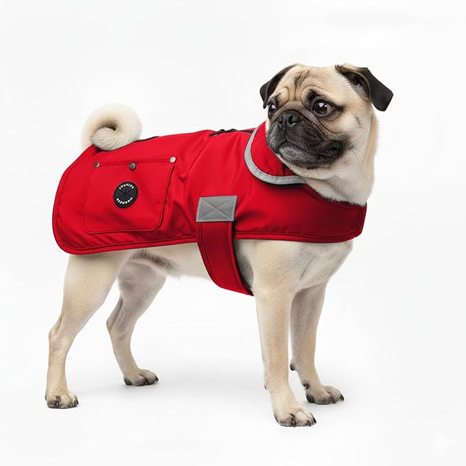 Joyride Harness FrostFlex Dog Winter Jacket - Fleece Lined & Water-Resistant - Snowsuit with Pockets for Treats & Poop Bags - Durable Cold Weather Dog Coat - Red Rush-XXL