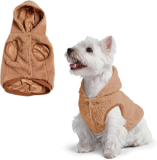 Spark Paws Teddy Dog Sweater, Sherpa Vest with Warm Fleece Lining, Winter Coat Suitable for Small Medium Large XL XXL Breeds - Brown - M