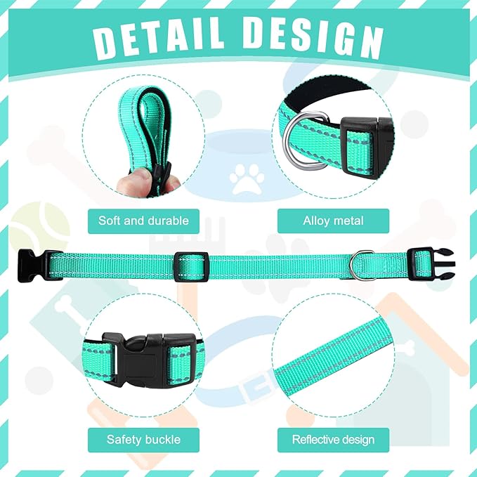 Sanwuta 12 Pcs Reflective Puppy Dog Collars Bulk for Litter Dogs Adjustable Safety Nylon Collars with Locking Buckle Soft Padded Breathable Puppy Collar for Cats Pets(Small)
