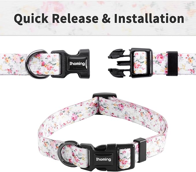 Ihoming Dog Collar and Leash Set for Daily Outdoor Walking Running Training, Floral Sky Design for Medium Boys Girls Dogs Cats Pets, M-Up to 45LBS