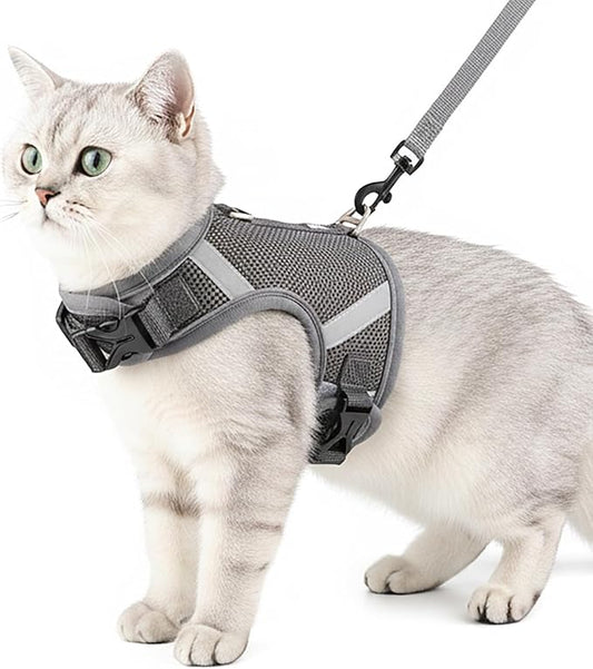Cat Harness and Leash Escape Proof Kitten Harness Cat Leash for Walking Travel Service Cat Vest, Grey, Medium