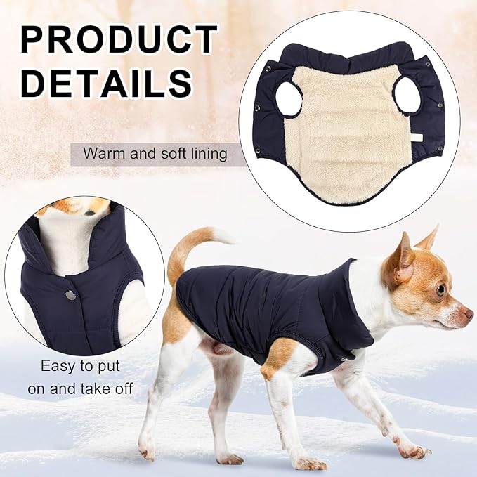Syhood 2 Pieces Dog Jacket 2 Layers Fleece Lined Dog Jacket Warm Soft Windproof Small Pet Coat for Winter Cold Weather(S,Navy,Green)