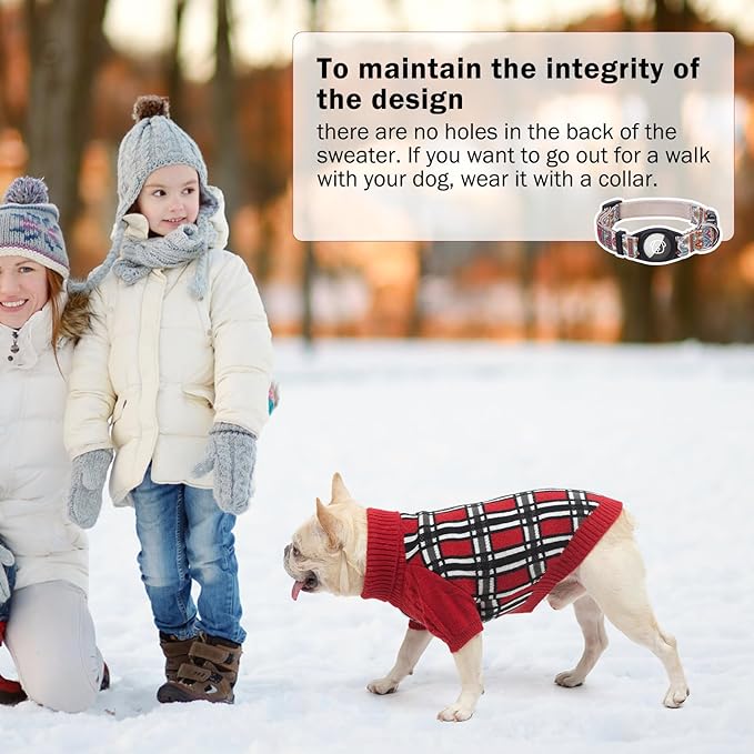 SCENEREAL Turtleneck Dog Sweater for Small Medium Large Dogs Girls Boys, Christmas Plaid Pullover Puppy Sweatershirt, Dogs Cold Weather Outfit Clothes, Ideal Gift for Pet in New Year, Red Plaid S