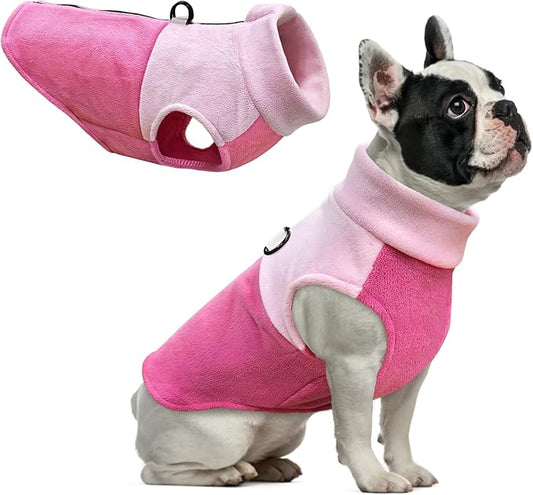 Idepet Dog Fleece Vest Sweater Zip Up Warm Pullover Dogs Jacket with D-Ring Leash Winter Cold Weater Coat Pet Sweatershirt Clothes Hoodie for Small Medium Dogs Boy Girl (Pink/Rose Red, XXS)