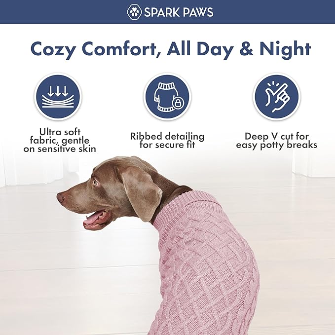 Spark Paws Knit Dog Sweater – Ultra Soft Warm Winter Dog Sweater for Small, Medium & Large Dogs – Stretch Fit Pet Sweater for French Bulldog, Pitbull, Girl & Boy Dogs Jacket, (Pink Cableknit, M)
