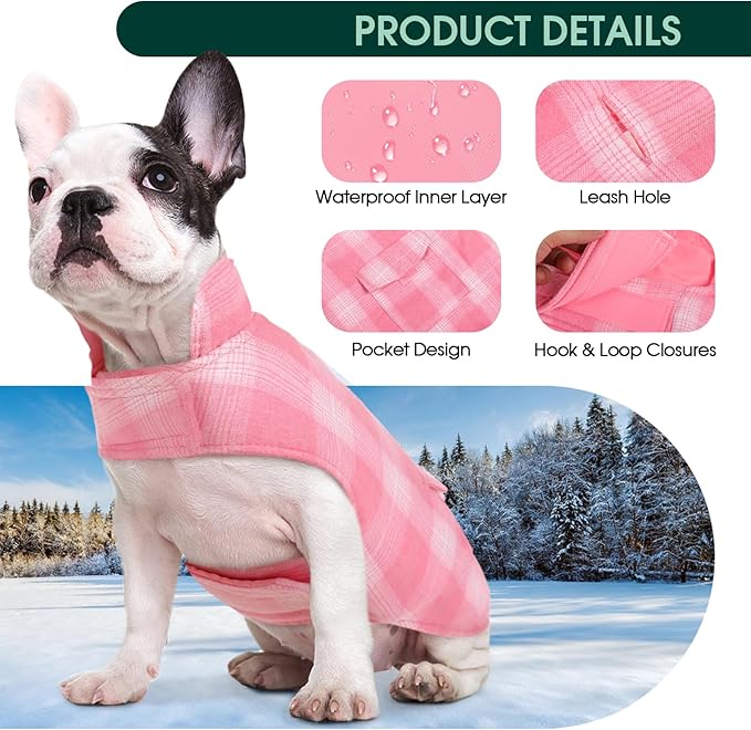 Kuoser Dog Winter Coat, Reversible Dog Jacket, Warm Doggie Coat British Style Puppy Cold Weather Coats, Windproof Pet Clothes for Extra Large Dogs Pink XXXL