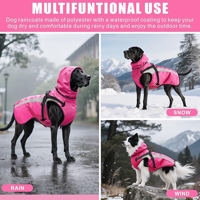 Mosucoirl Dog Raincoat Waterproof Raincoats for Dog Reflective Dogs Rain Jackets with Hood Hoodie Pet Rain Poncho Coat for Small Medium Large Dogs Puppies S-XXL (Pink, XL)