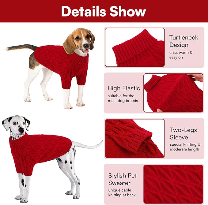 Queenmore Medium Dog Sweater,Dog Sweater for Medium Dogs Boys Girls,Christmas Sweaters for Dogs,DogSweater Knitwear Outfit,Thick Warm Pet Clothes for French Bulldog,Boston Terrier(Red,M)