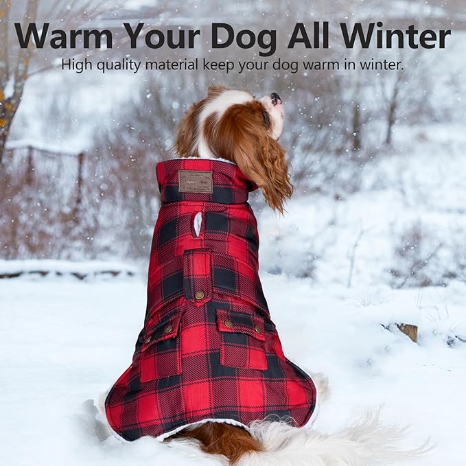 KYEESE Dog Coat Thick Cat Clothes with Pocket Windproof Dog Coats for Small Dogs Waterproof Dogs Jacket with Fleece Lined Warm Pet Winter Puffer Coat with Leash Hole Soft Pet Sweater for Cold Weather
