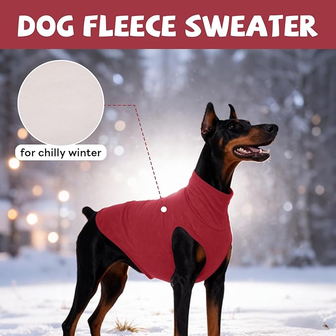 ROZKITCH Dog Sweaters Soft Fleece Pullover Sweatshirt Pajamas, Turtleneck Warm Pet Cold Weather Jacket Stretchy Vest Jumpsuit Apparel Outfit Clothes for Small Medium Large Dogs Walking Sleep Red 4XL