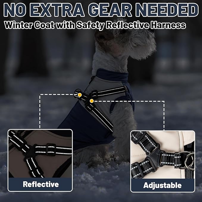 Dog Winter Coat for Small & Medium Dogs (Up to 31lb), Waterproof Dog Coat with Harness, Puppies Windproof Puppy Puffer Jacket, Snowsuit for Dachshund,Frenchie, Corgi (Classic Blue, Medium)