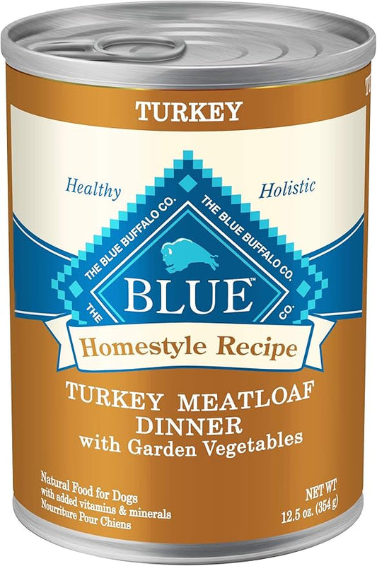 Blue Buffalo Homestyle Recipe Adult Wet Dog Food, Made with Natural Ingredients, Turkey Dinner With Garden Vegetables, 12.5-oz Can (Pack of 12)