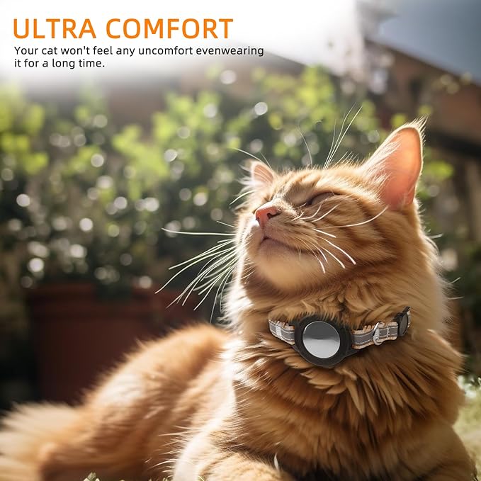 Airtag Cat Collar Breakaway, Odokele Reflective Cats Collars with Apple Air Tag Holder for Kitten, Cat GPS Tracker Adjustable Collars with Safety Quick Release Buckle for Kitties and Puppies - Brown
