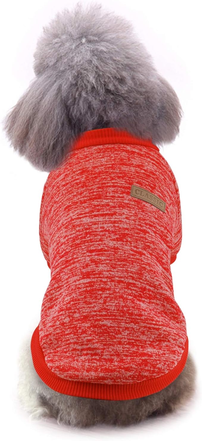Idepet Pet Dog Classic Knitwear Sweater Fleece Coat Thickening Warm Pup Dogs Shirt Winter Pet Dog Cat Clothes Puppy Customes Clothing for Small Dogs(XS,Orange Red)