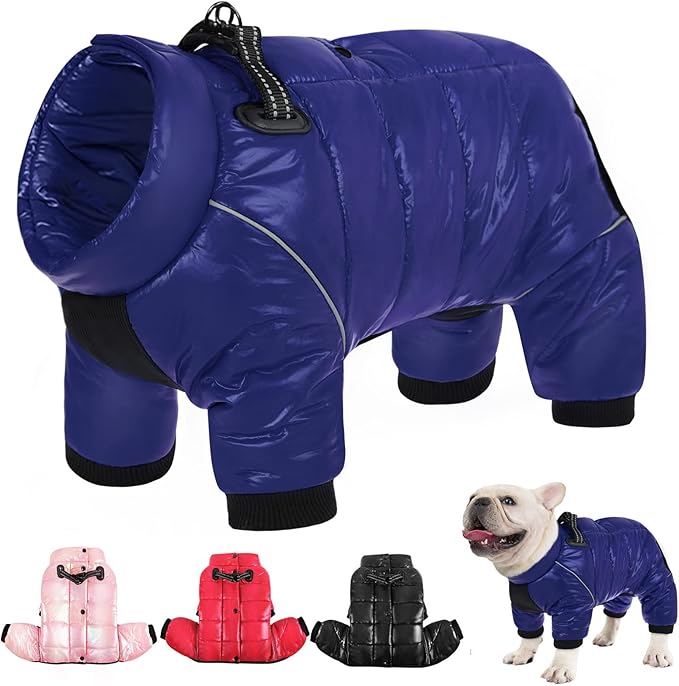 AOFITEE Dog Coat, Waterproof Dog Winter Jacket, Warm Fullbody Dogs Snowsuit, Winter Coat for Small Dogs, Zip Up Pet Puffer Jacket Fleece Vest, Outdoor Reflective Cold Weather Pet Coats, Blue L