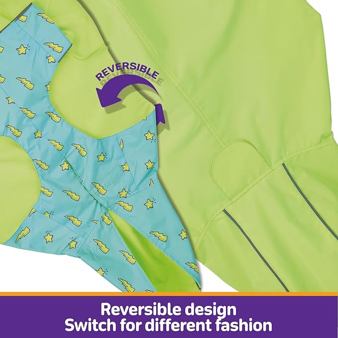 Dog Raincoat Reversible, Single Side Slicker Poncho Adjustable Waterproof Dog Rain Jacket with Leash Hole/Reflective Stripe Hooded Snowproof Windproof Clothes for Medium to 2X Large Dogs, M