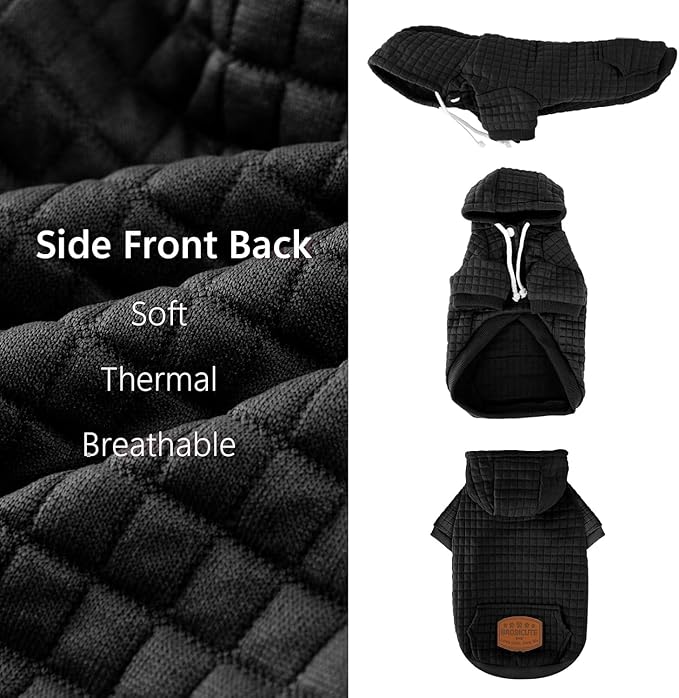2 Pack Dog Hoodie Sweaters for Small Medium Dogs Warm Dog Clothes for Large Dogs Soft Waffle-Like Laminated Sweatshirt Bulldog (Black, XXL (Back: 26",Chest: 34.5", Neck: 25"))
