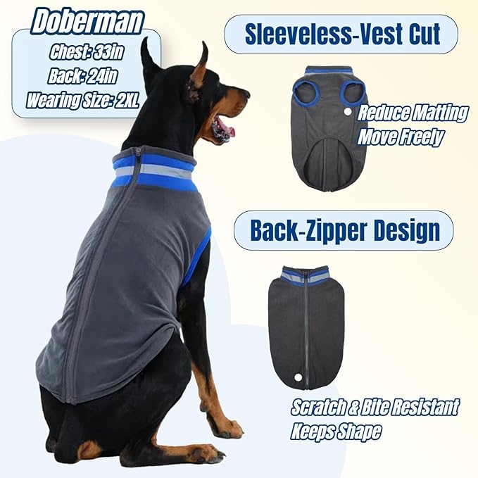 Winter Warmth Turtleneck Fleece Vest Dog Clothes, Ultra-Soft & Snug-fit Coat for Large Dogs with Back-Zipper, Thermal Doggie Vests Coats with Reflective Strip, Pet Sweater Standard Poodle(Grey, XL)