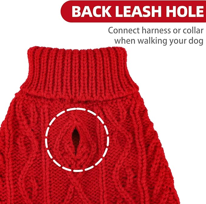 PUPTECK Dog Sweater, Turtleneck Warm Knitted Pullover Coat, Thick Cable Knitwear Clothes in Winter, Pet Apparel Outfits for Large Dogs, for Cold Weather Indoor & Outdoor, Red ML