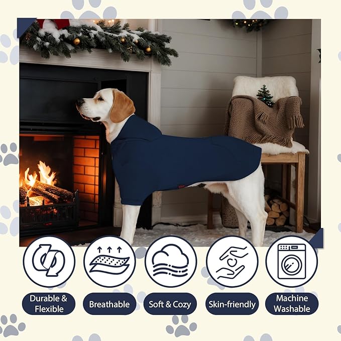 Basic Dog Hoodie, Soft Premium Quality Dog Hoodie Sweater with Leash Hole and Pocket, Cotton Doggy Puppy Sweatshirt Fashion Outfit for Dogs Puppy Small Medium Large - Navy Blue (Small)