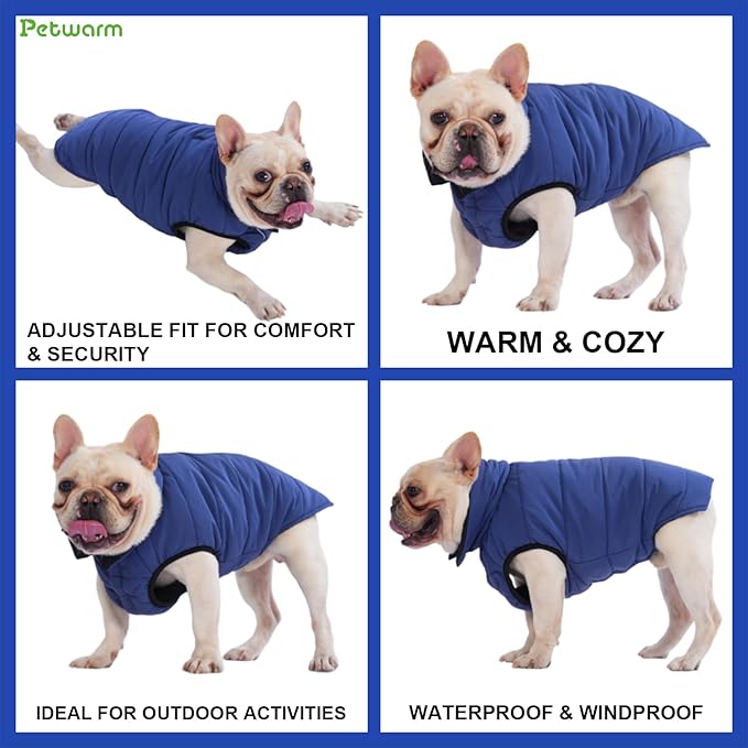 PetWarm Reversible Dog Cold Weather Coats, Waterproof Dog Puffer Vest, Vest for Dogs with Hook-and-Loop Strap, Windproof Outdoor Coat for Winter Walks and Snowy Days, Blue, L