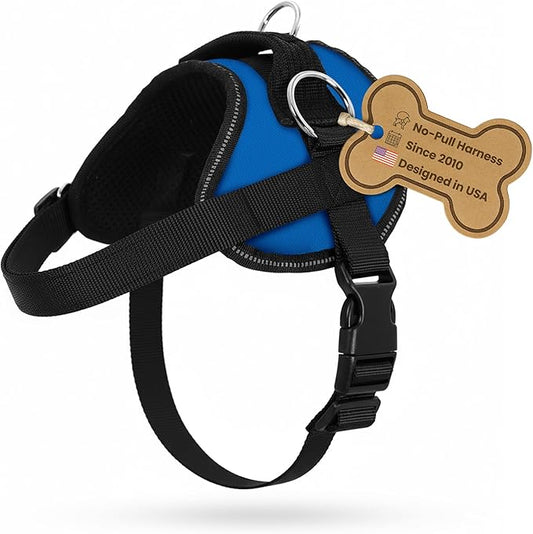 Bark Appeal Blue No-Pull Dog Harness for Extra Large Sized Pets – Adjustable, Reflective Vest with 3 Leash Clips for Added Control, Easy Walks & Training – XXL