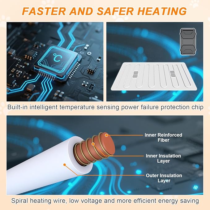 Dog Heating Pad 28×18 in Waterproof PVC Pet Heating Pad, Adjustable Thermostat+Constant On Function, Metal Protective Tube Comes with a Plush Cotton Sleeve，Whelping Box-Apricot