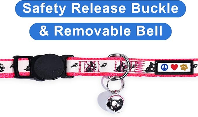 Pawtitas Glow in The Dark Cat Collar Set of 2 with Safety Buckle and Removable Bell Cat Collar Kitten Collar Pink Cat Collar + Orange Cat Collar