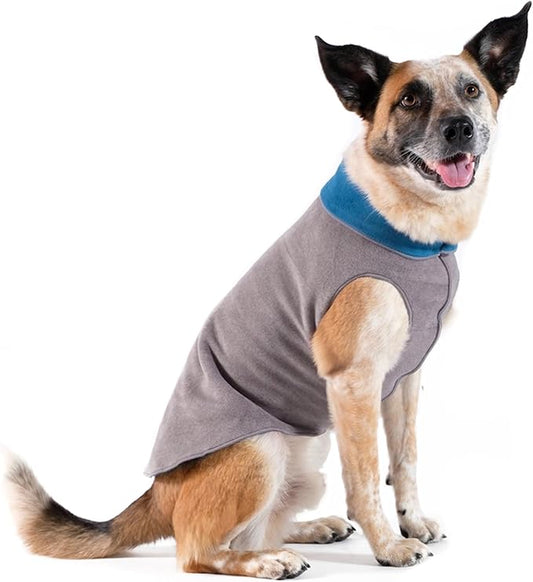 Goldpaw Duluth Double Fleece Dog Sweater Vest for Small Dogs - Soft, Stretchy Dog Fleece - Warm Pet Jacket for Fall and Winter - Premium Pet Outerwear - Machine Washable - Charcoal/Marine - Size 14