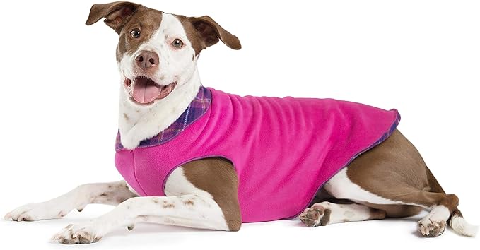 Goldpaw Duluth Double Fleece Dog Sweater Vest for Large Dogs - Soft, Stretchy Dog Fleece - Warm Pet Jacket for Fall and Winter - Premium Pet Outerwear - Machine Washable - Mulberry/Fuchsia - Size 24