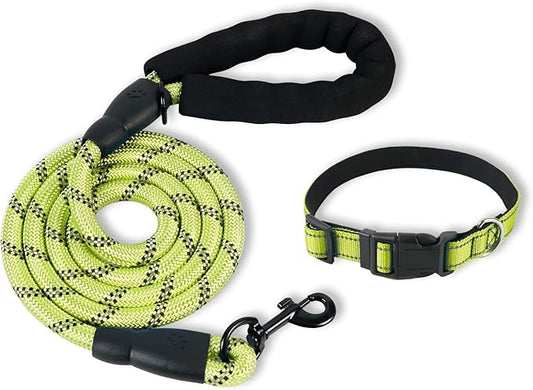 Nylon Dog Leash for Medium Large Dogs, 5-FTReflective Heavy Duty Leash with Comfortable Handle & Poop Bag Dispenser Ring, 1/2 Inch Wide, Secure Reinforcement for Walking (Green, L)