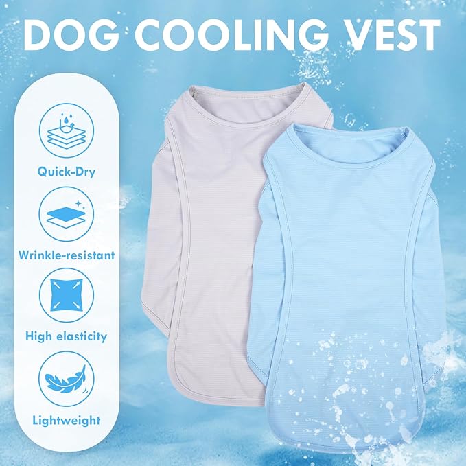 2 Pack Dog T-Shirt, Quick Dry Durable Shirts for Large Dogs, Summer Cooling Sun Protection Clothes, Breathable Prevents Overheating Vest, Blue+Grey, 5XL