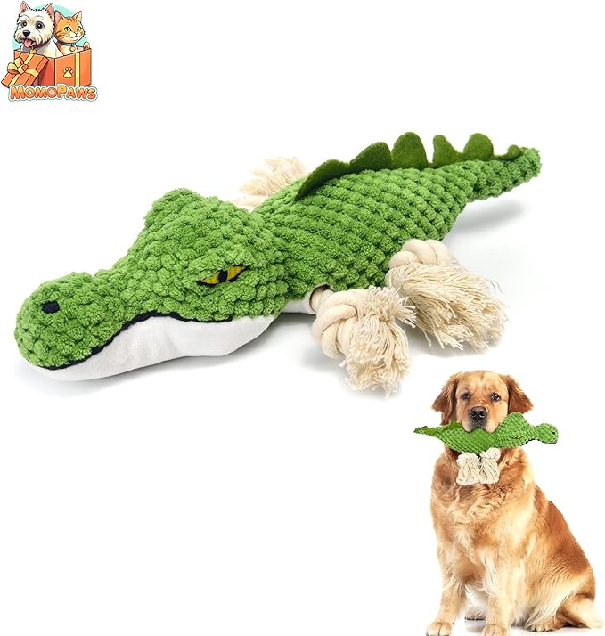 Dog Toys, Squeak Toy, Chew Toy, Tug of War Dog Interactive Toy, Knotted Rope for Teeth Cleaning & Boredom, Green, Crocodile Shape