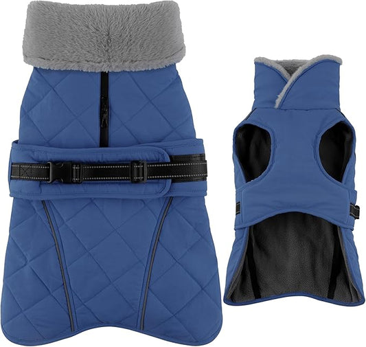 Dog Coat, Waterproof Dog Winter Jacket with Adjustable Buckle, Reflective Turtleneck Pet Snow Vest Warm Fleece Sweater for Small Medium Large Dogs - Blue, L