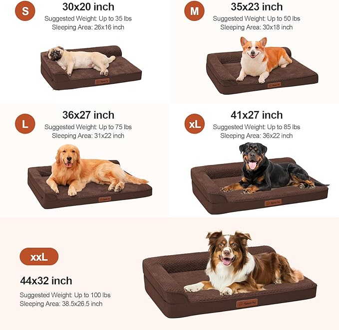 Orthopedic Dog Bed Medium Size Dog, Memory Foam Pet Bed for Small and Medium Dogs, Washable Removable Cover, Nonskid Bottom, Waterproof, 30x20x6 Inches, Brown Grey