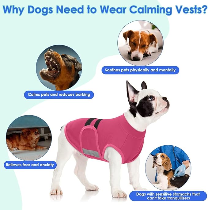 MIGOHI Dog Anxiety Relief Coat,Comfort Anxiety Vest for Dogs,Adjustable Anxiety Calming Wrap for Fireworks,Thunderstorms,Travel, Separation, Dog Anxiety Jacket for Small Dogs,S,Rosered