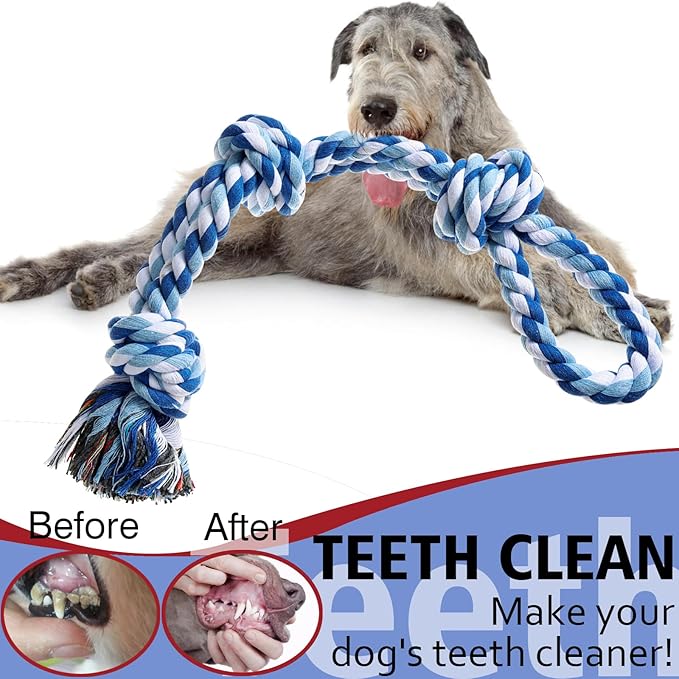 Dog Rope Toy, 2 Pcs Indestructible Dogs Toys, Dog Chew Toys for Aggressive Chewers, Tough Puppy Teething Chew Toys for Boredom, Dental Cleaning Tug of War Dog Toy, Great for Small to Large Breed