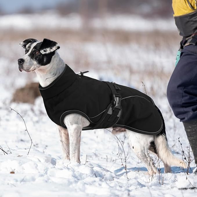 Warm Dog Coat for Winter,Waterproof Jacket with Zipper,Detachable Dog Coat with Adjustable Buckle,Comfortable Jacket for Dogs in Cold and Windy Days.L Black